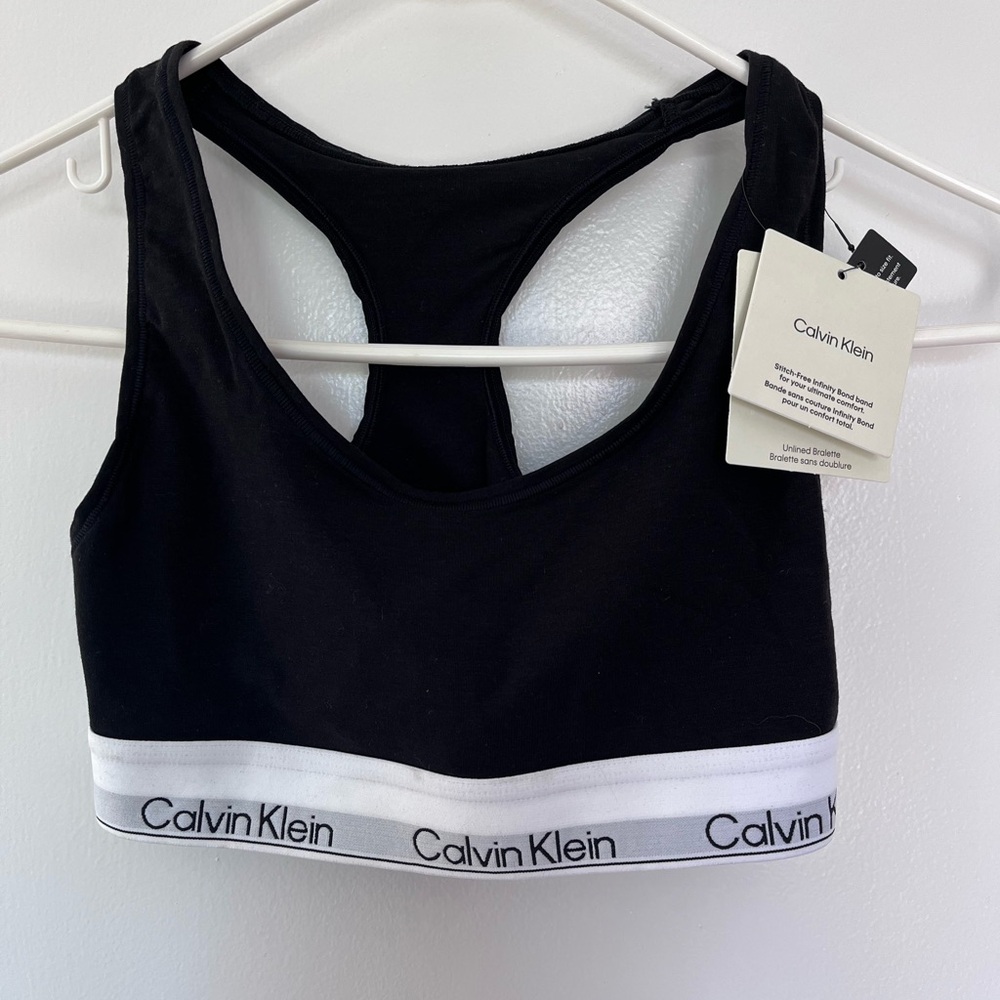 Calvin Klein Black Racerback Bralette with White Logo Band